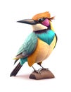 Illustration of colorful Bee-eater bird on white background, AI-Generated