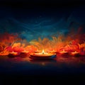 Illustration of colorful burning candles against the night sky. Diwali, the dipawali Indian festival of light