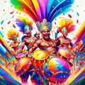 illustration of colorful carnival background with drummers and dancers. AI generated Royalty Free Stock Photo