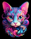 Illustration of a colorful cat, artistic ornemental design in pop colors - Inspiring animals theme