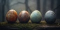 Colorful Celtic Easter Eggs in a Misty Woodland