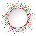 Colorful Confetti round banner with place for text on white background