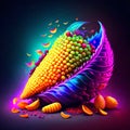 Illustration of Colorful Corns on Dark Background for Festival of Colors Generative AI