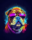 Illustration of a colorful dog with sunglasses, artistic ornemental design in pop colors - Inspiring animals theme