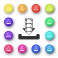 Illustration of colorful download icons on a white background