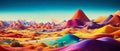 illustration of a colorful fantasy desert landscape with small mountains