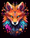 Illustration of a colorful fox, artistic ornemental design in pop colors - Inspiring animals theme