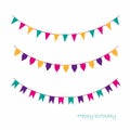 Illustration of Colorful Garlands on white background. Rainbow colors buntings and flags. Holiday set. Festive flags. Royalty Free Stock Photo