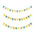 Illustration of Colorful Garlands on white background. Rainbow colors buntings and flags. Holiday set. Festive flags. Royalty Free Stock Photo