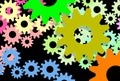 Digital drawing of teamwork, abstract. Cogwheels, gears and machinery, graphic. Achievements and objectives.