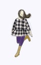 illustration of young girl wearing black and whte checkers pattern shirt