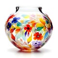 Colorful glass vase with floral pattern isolated on white background Royalty Free Stock Photo