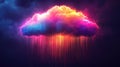 Illustration of colorful glowing neon cloud with rain, technology background, symbolizing the dynamic nature of cloud computing Royalty Free Stock Photo