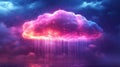 Illustration of colorful glowing neon cloud with rain, technology background, symbolizing the dynamic nature of cloud computing Royalty Free Stock Photo
