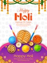 Happy Holi background card design for color festival of India celebration greetings