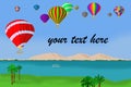 Colorful hot air balloons over scenic Nile river, your text