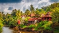 illustration of colorful India village in tropical South India Royalty Free Stock Photo