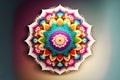 Colorful intricate mandala with central white ribbon, hand drawn & artistic