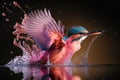 A Kingfisher Flying out of Water after a Dive