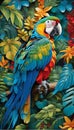 illustration of a colorful macaw bird perched on a tree