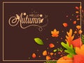 Illustration of colorful maple fall leaves brown autumn background, Hello autumn creative calligraphy Royalty Free Stock Photo