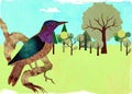 Illustration of a colorful media mix of a large bird