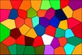 Illustration of a colorful mosaic of polyhedral figures.