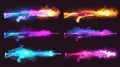 An illustration of colorful neon arrows burning with fire and smoke, glowing with purple, pink, blue magic spell effects Royalty Free Stock Photo