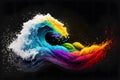 Illustration of a colorful ocean wave. Abstract painting splash on the black background.