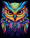 Illustration of a colorful owl, artistic ornemental design in pop colors - Inspiring animals theme