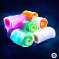 Illustration of colorful paint tubes on a blue background. Watercolor painting. Generative AI Royalty Free Stock Photo