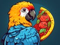 illustration of a colorful parrot enjoying a pizza