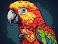 illustration of a colorful parrot enjoying a pizza