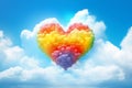 Illustration of colorful raimbow heart on the sky background.