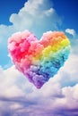 Illustration of colorful raimbow heart on the sky background.