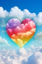 Illustration of colorful raimbow heart on the sky background.