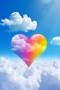 Illustration of colorful raimbow heart on the sky background.