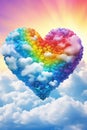 Illustration of colorful raimbow heart on the sky background.