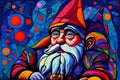 Colorful stained glass window with a picture of Santa Claus, illustration