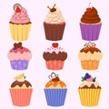 Illustration of colorful sweet cupcakes collection Royalty Free Stock Photo