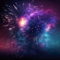 Illustration of colorful and vibrant pyrotechnics and fireworks at night banner