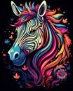 Illustration of a colorful zebra, artistic ornemental design in pop colors - Inspiring animals theme