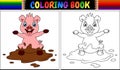 Coloring book cartoon pig play in a mud puddle Royalty Free Stock Photo