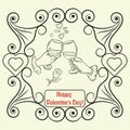 Illustration of coloring on the theme of Valentines day, hands, glasses of wine, a ready-made layout design, postcards, stickers