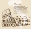 Illustration of Colosseum Coliseum, Rome, Italy. Travel background in old vintage style Royalty Free Stock Photo