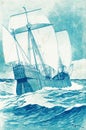 Illustration of Columbus sailing the Atlantic