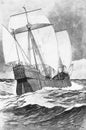 Illustration of Columbus sailing the Atlantic