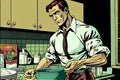 illustration comic cartoon style of retro vintage businessman housekeeper dishwasher pride