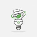 Illustration of a compact fluorescent light bulb with a green leaf and circular arrow, Royalty Free Stock Photo