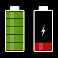 Illustration comparing full and low battery. Vector image Royalty Free Stock Photo